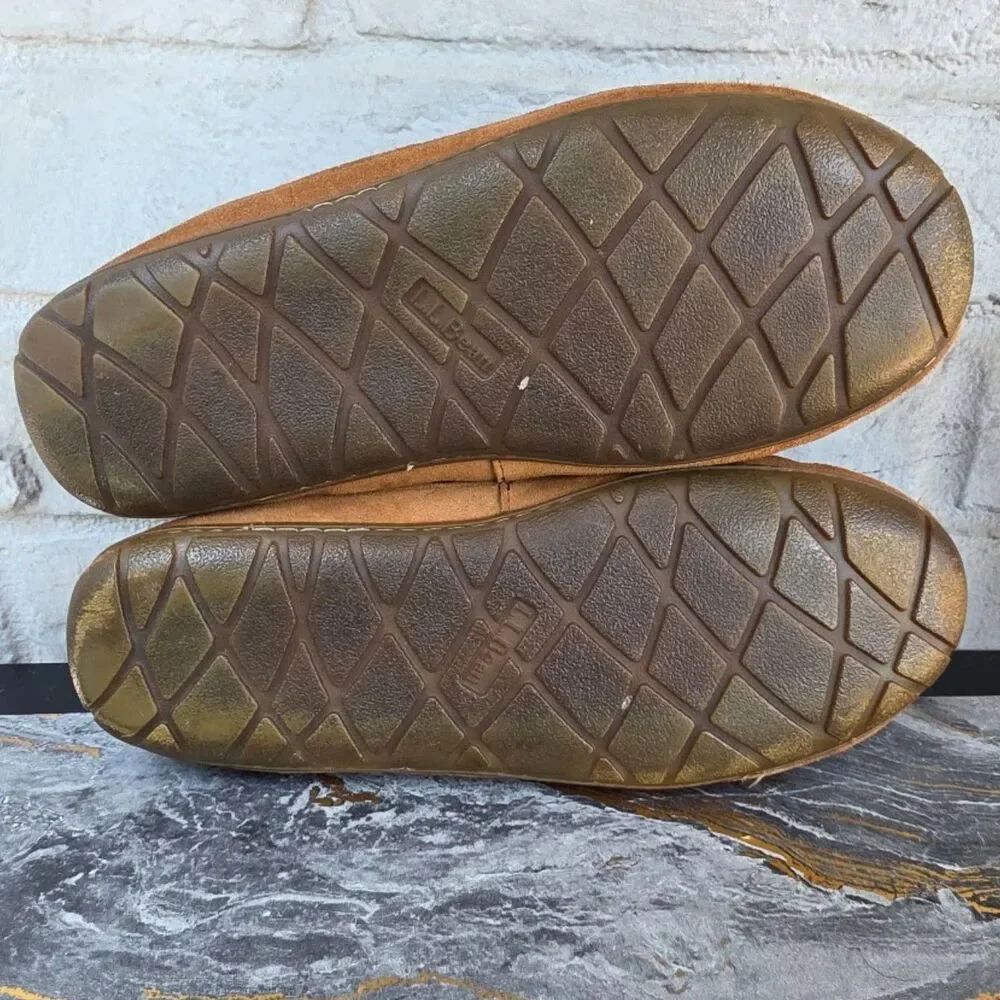 L.L.Bean Wicked Good Moccasin Slippers Sheepskin Shearling Brown Men's 12 M